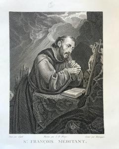 S. FRANCOIS MEDITANT - HENRIQUEZ Benoit Louis - gravura a buril